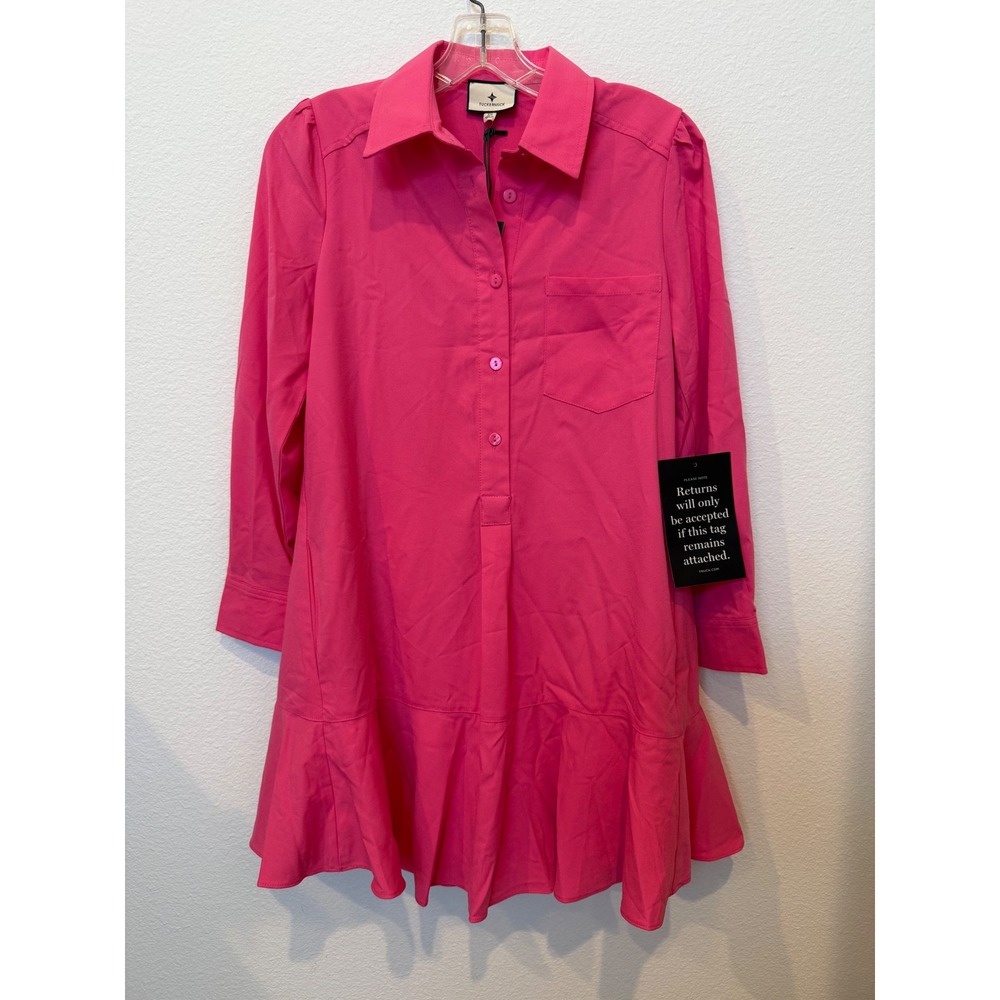 Tuckernuck Callahan Shirt Dress Hot Pink Ruffle Hem Mini XS Y23002T